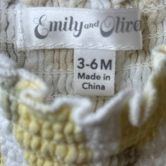 Emily & Oliver Lemon  Print Muslin Ruffle Romper 3–6M - Picture 5 of 6